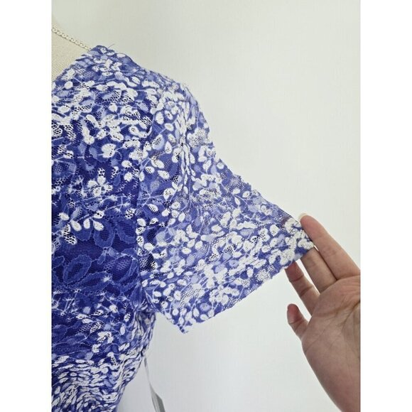 Ronnie Nicole Floral Lace Purple Blue Short Sleeves Flowy V-neck Midi Dress 8 M - Picture 8 of 12